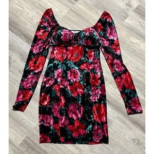 Madden NYC Floral Velvet Bodycon Mini Dress Long Sleeve Party‎ XS